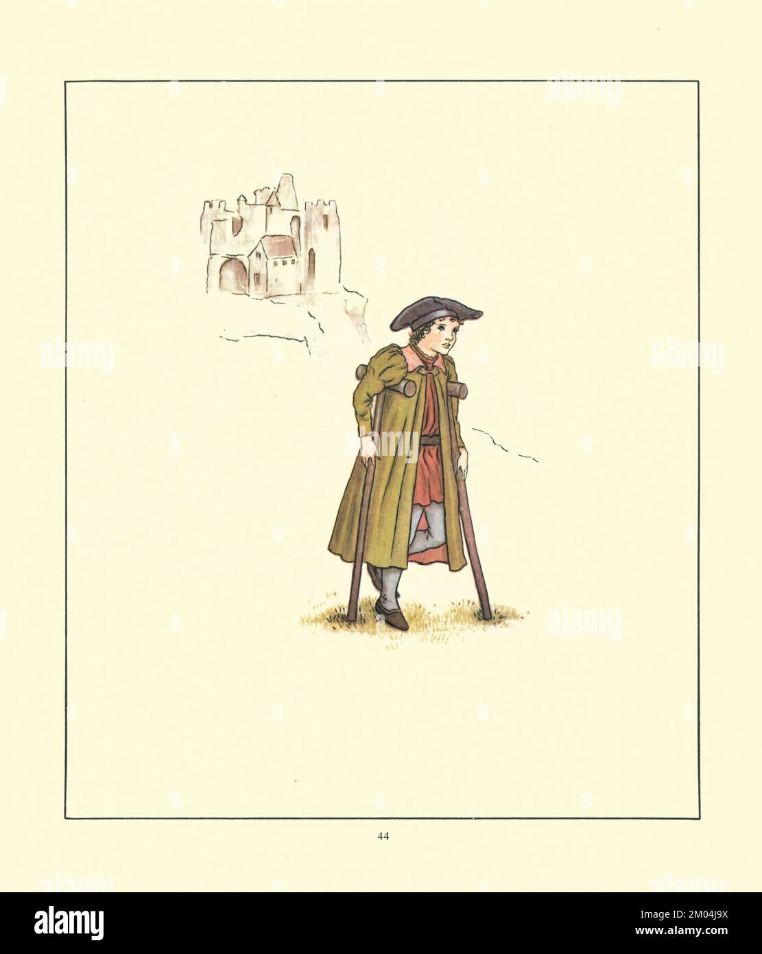 Der verkrüppelte Junge von Hamelin, illustriert von KATE GREENAWAY (1846-1901) englischer Künstlerin und Schriftstellerin. For the Rattenfänger of Hamelin von Robert Browning, 1812-1889 Veröffentlicht von Warne 1910 Stockfoto