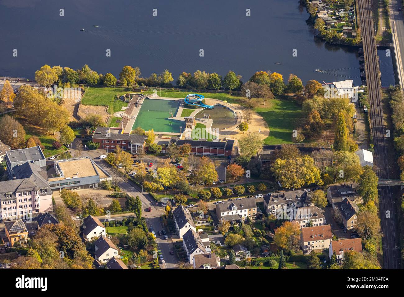 Luftaufnahme, Natur-Außenpool Wetter, Wetter, Ruhrgebiet, Nordrhein-Westfalen, Deutschland, Badehaus, Badeort, DE, Europa, Swimmingpool (im Freien), Empf Stockfoto