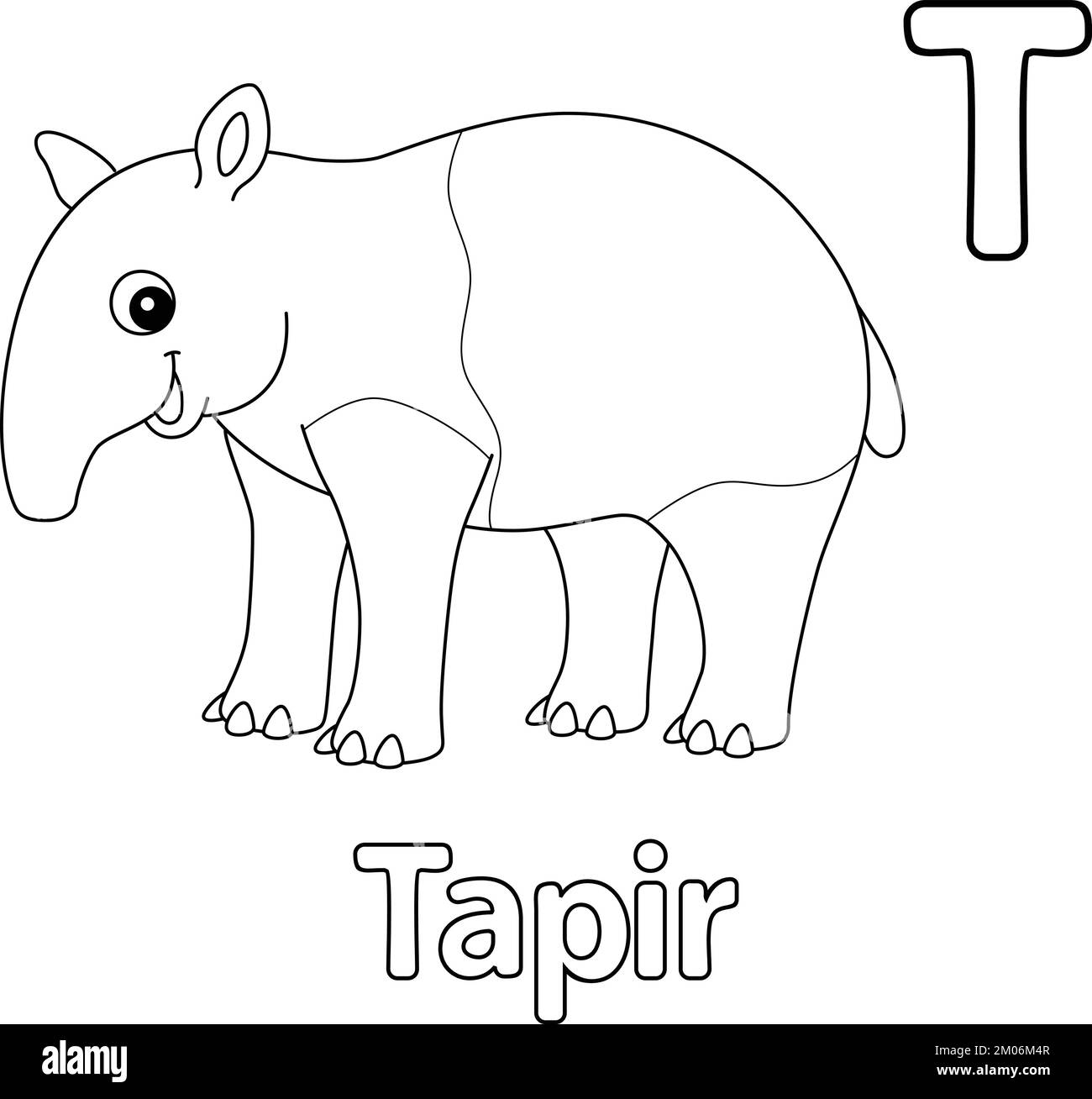 Tapir – Alphabet mit Tiermuster ABC – isolierte Farbgebung Seite T Stock Vektor