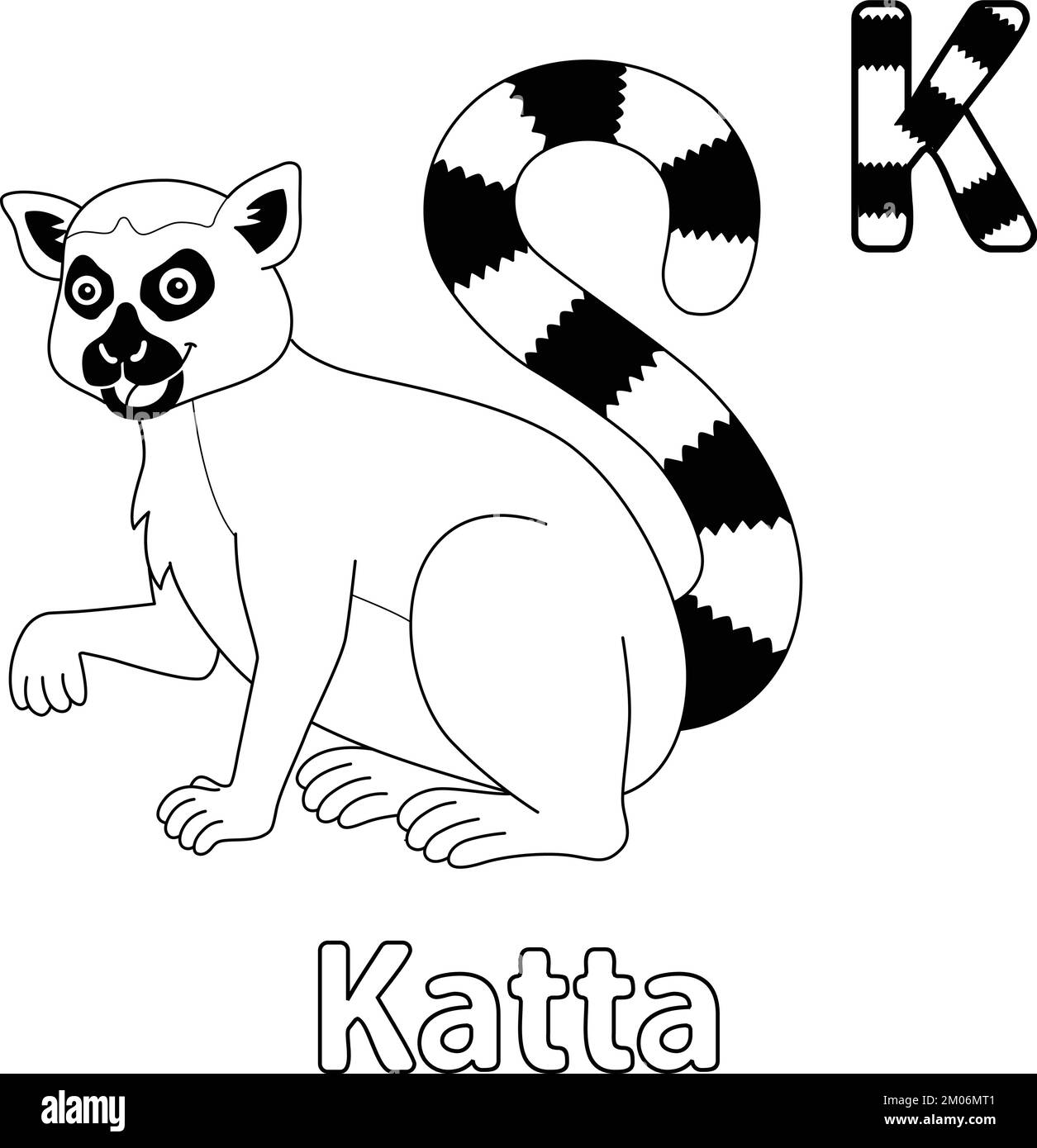 Katta Tieralphabet ABC isolierte Farbgebung Seite K Stock Vektor