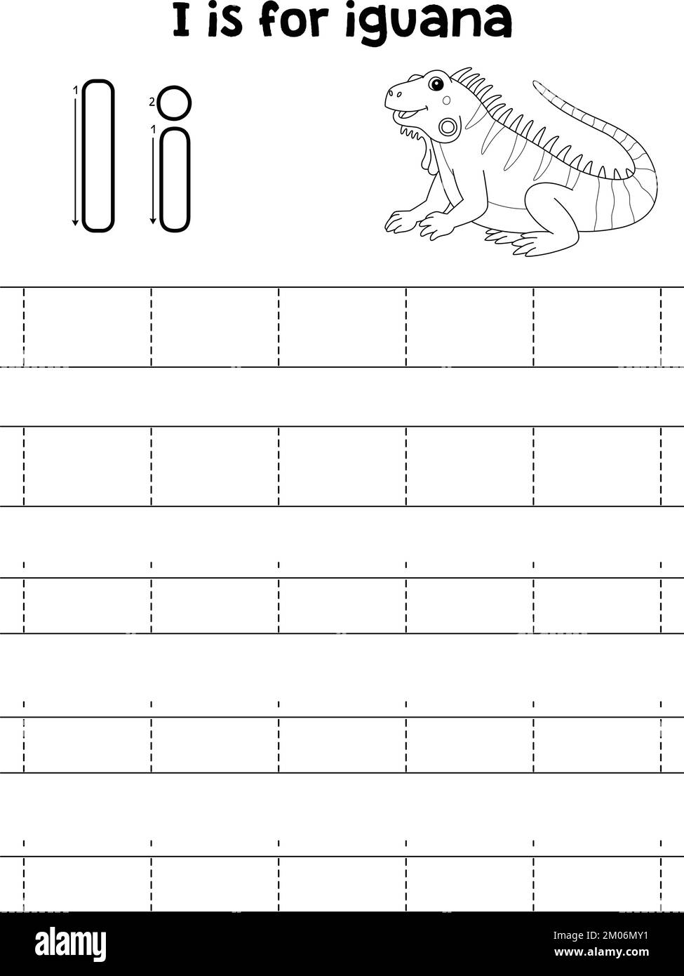 Iguana Animal Tracing Letter ABC Coloring Seite I Stock Vektor