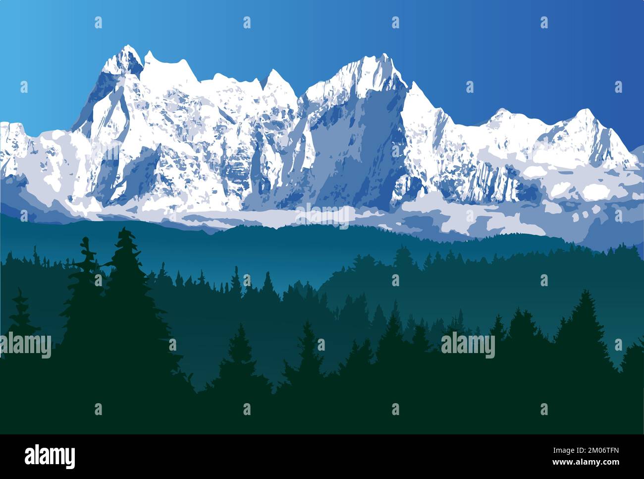 Berge und Wälder, große vektordarstellung des himalaya-Gebirges Stock Vektor