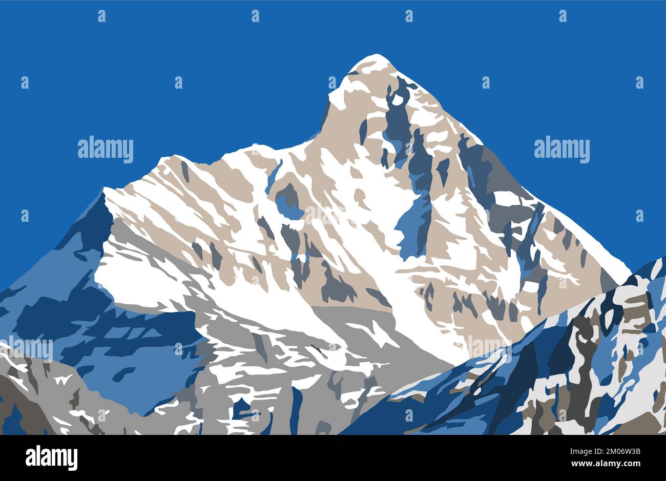 Vektordarstellung des Mount Nanda Devi, einer der besten Berge im indischen Himalaya, gesehen von Joshimath Auli, Uttarakhand, Indien, indischer Himalaya Berg Stock Vektor