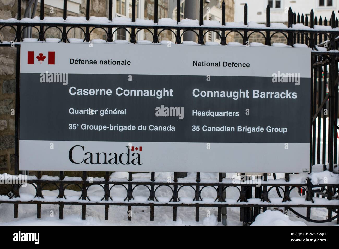 Connaught Barracks Schild in Quebec City Stockfoto