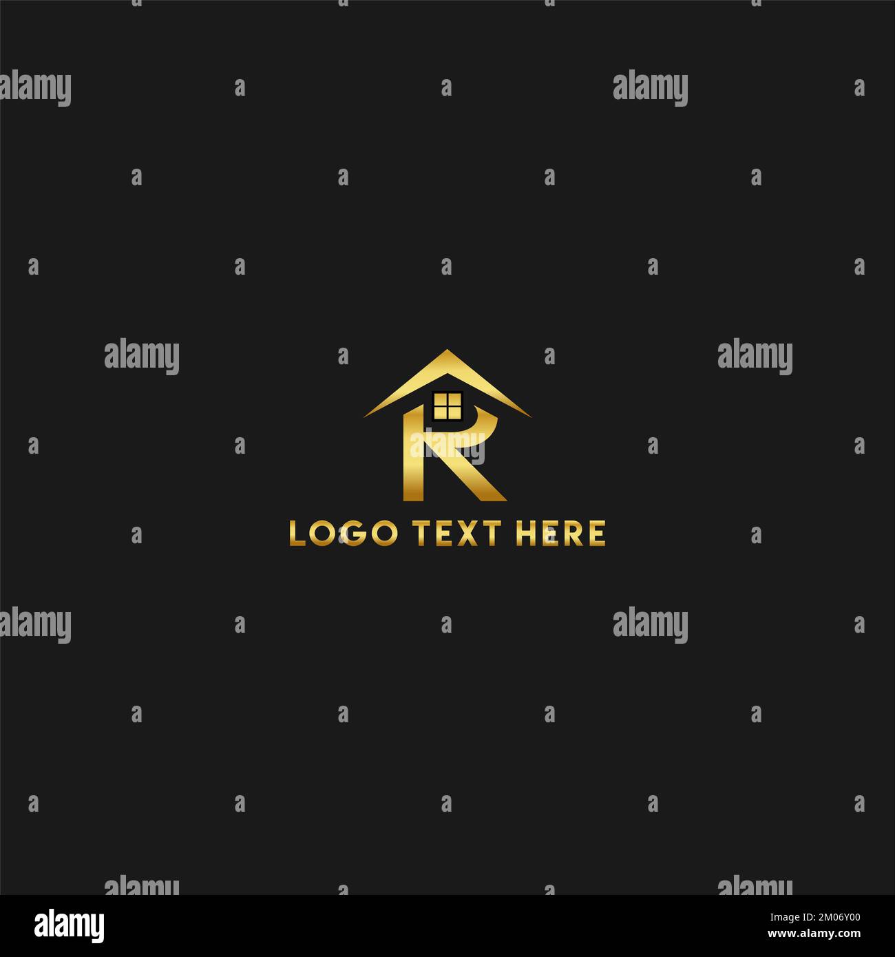 Real Estate Letter R Logo, R House Logo, Letter R House Logo, Letter R Gold Text Immobilienlogo, Property Agent Logo Stock Vektor