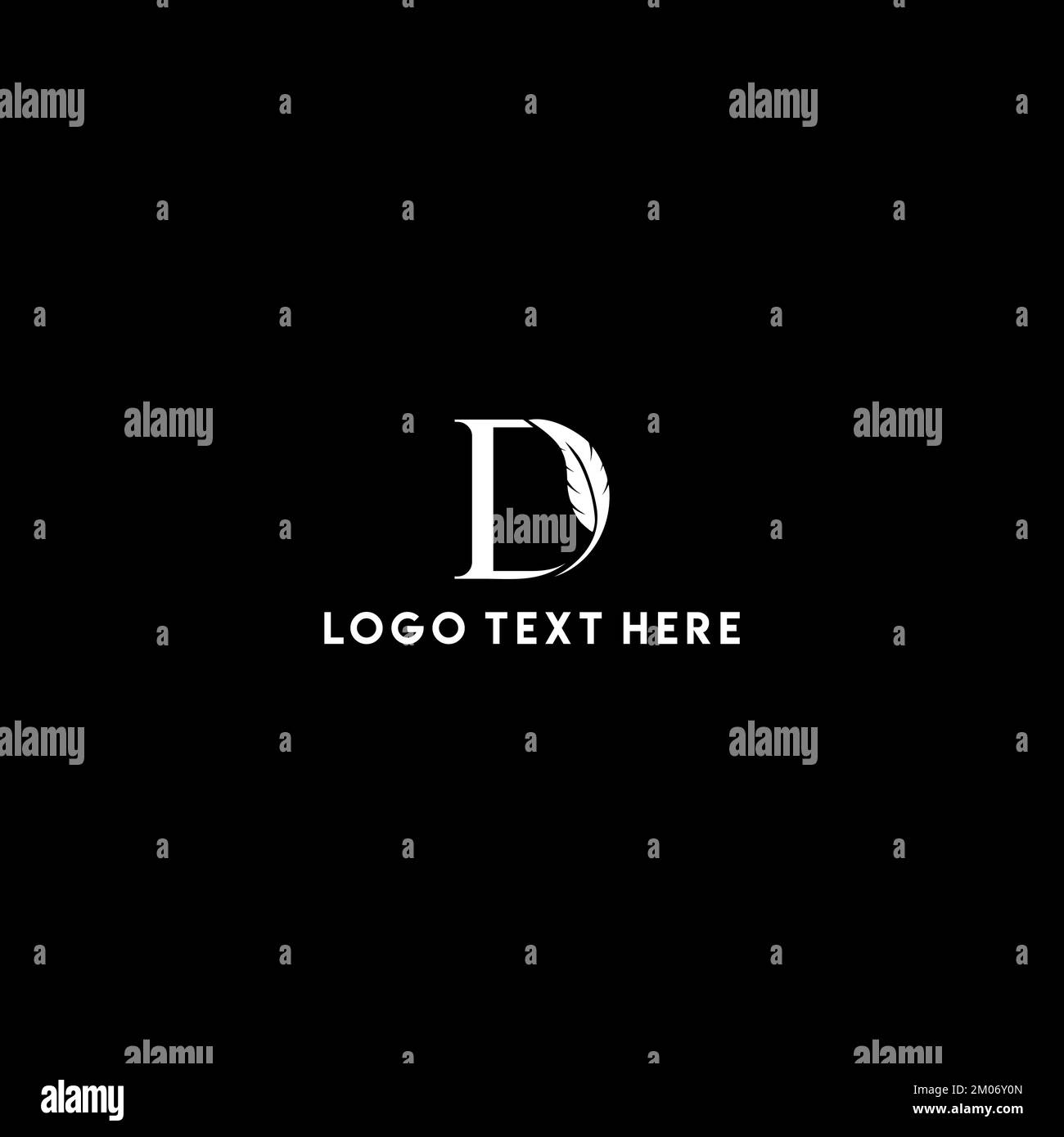 Logo mit Buchstabe D, Logo mit Feder, Logo mit kreativer Feder, Logo mit Buchstabe D, Logo mit Notar Stock Vektor