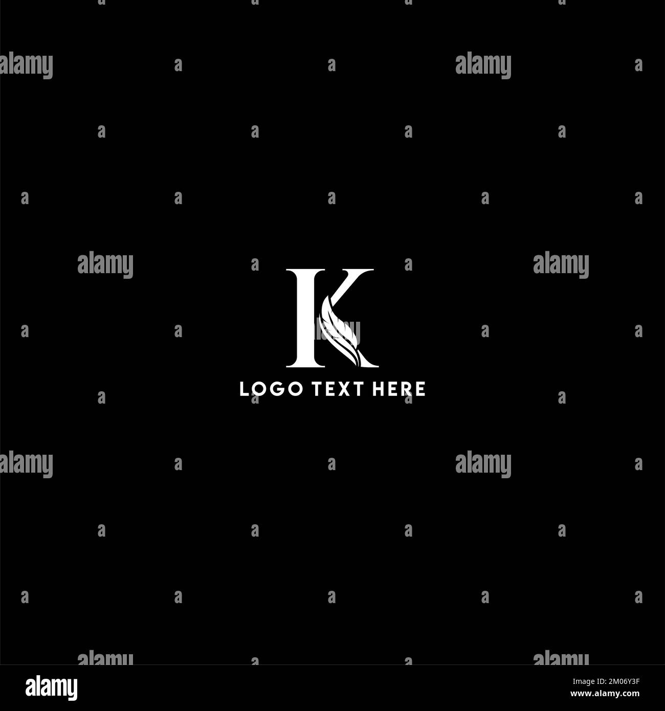 Logo mit Buchstabe K Feather, Logo mit Feder, Logo mit kreativer Feder, Logo mit Buchstabe K, Logo mit Notar Stock Vektor