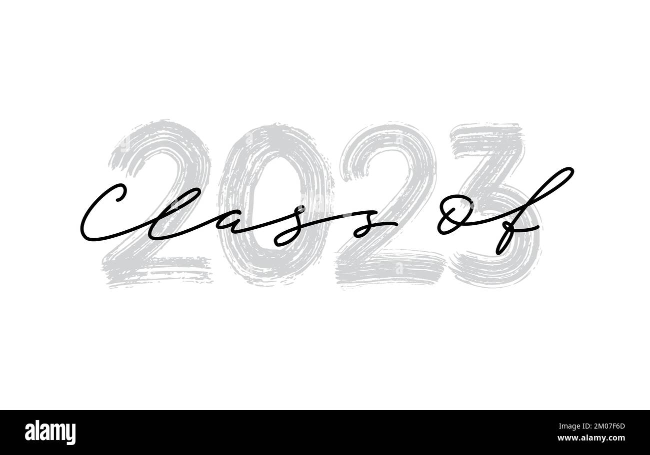 Klasse 2023. Handgezeichnetes Logo mit Pinselbeschriftung „Graduation“ Stock Vektor