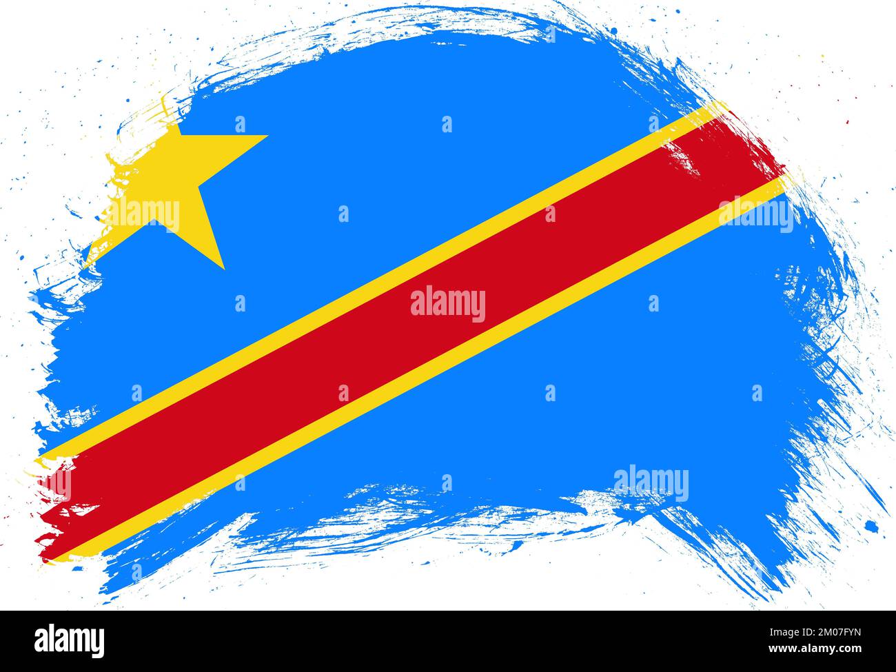Mit einem Pinsel gemalte Flagge der demokratischen republik kongo auf weißem Hintergrund Stockfoto