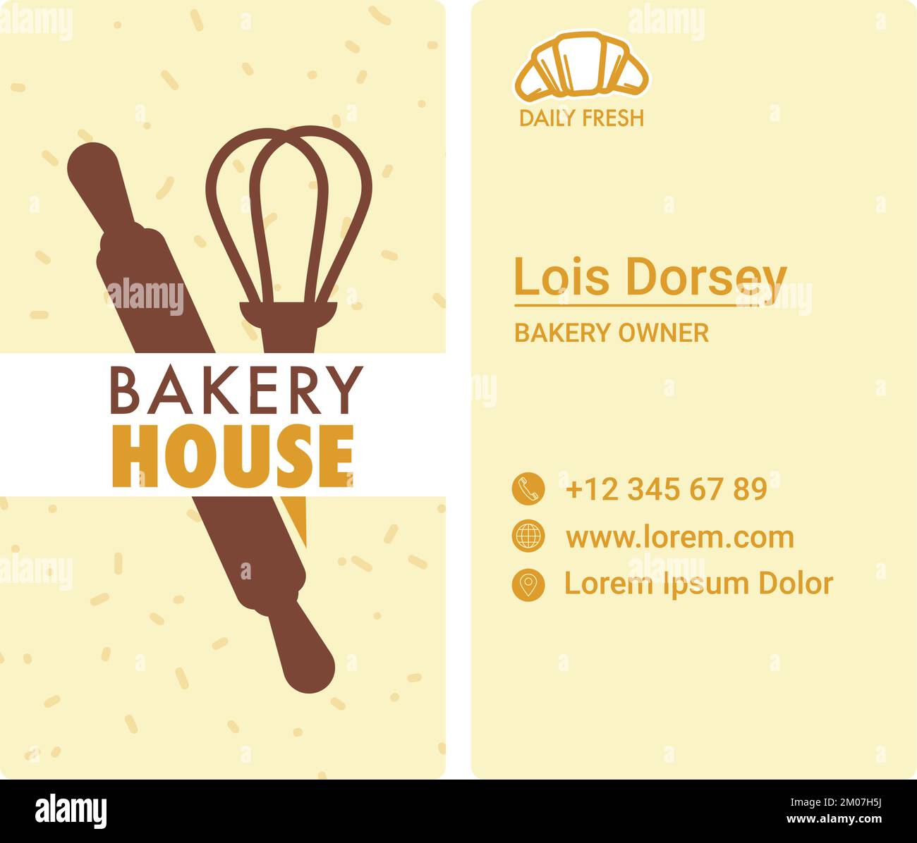 Visitenkarte und Kontaktinformationen des Bäckerhauses Stock Vektor