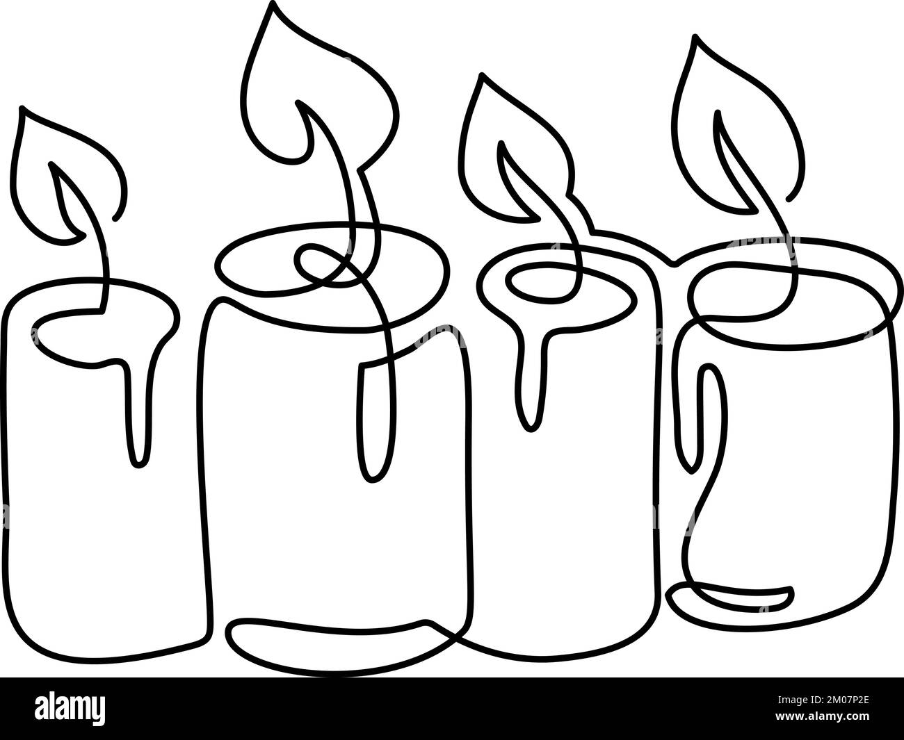 Handgezeichneter Vektor mit einer Linie, der vier 4 Kerzen verbrennt Logo-Symbol. Grußkarte mit Grußkarte, isoliertes Webdesign Stock Vektor