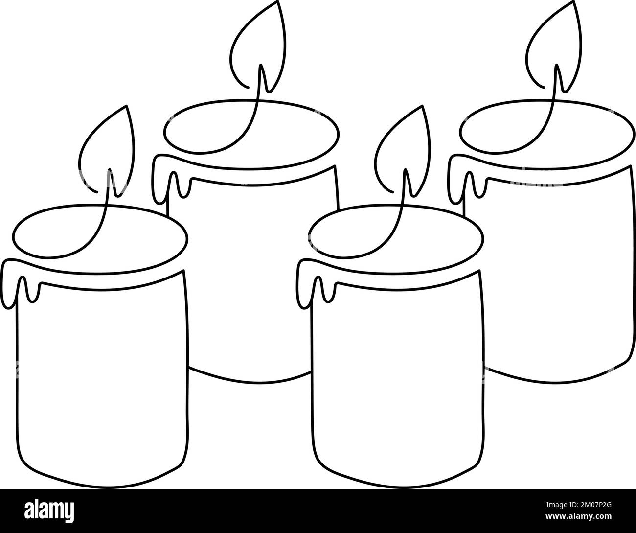 Handgezeichneter Vektor mit einer Linie, der vier 4 Kerzen verbrennt Logo-Symbol. Grußkarte mit Grußkarte, isoliertes Webdesign Stock Vektor