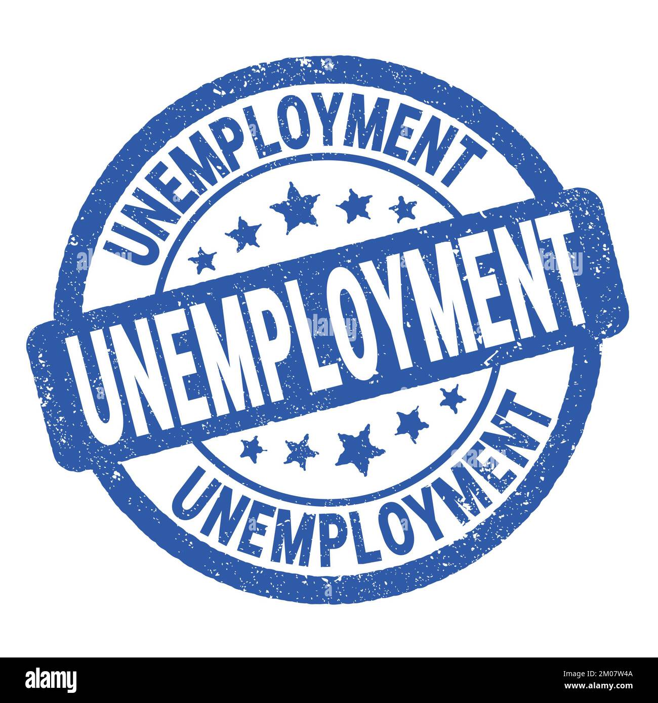ARBEITSLOSENTEXT auf blauem Grungy Stempel. Stockfoto