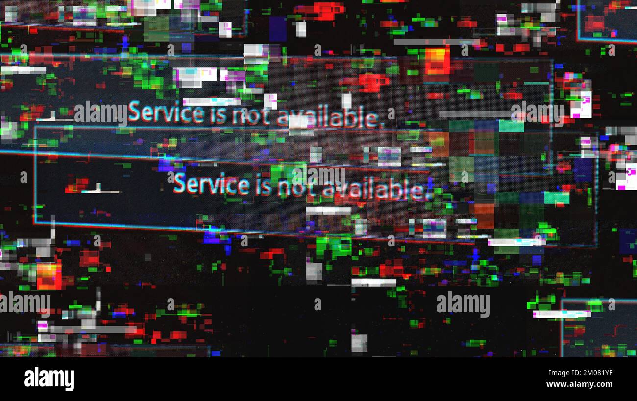 Meldung „Service is not available“ (Dienst nicht verfügbar) auf dem fernsehbildschirm mit Störungseffekt Stockfoto