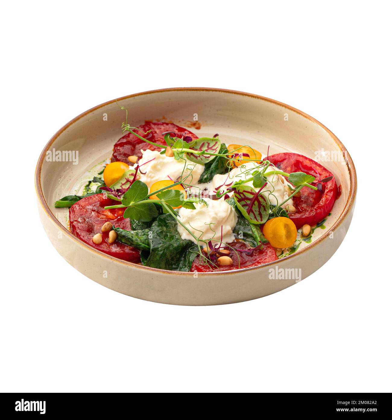 Portion gegrillte Tomaten und Stracciatella Stockfoto