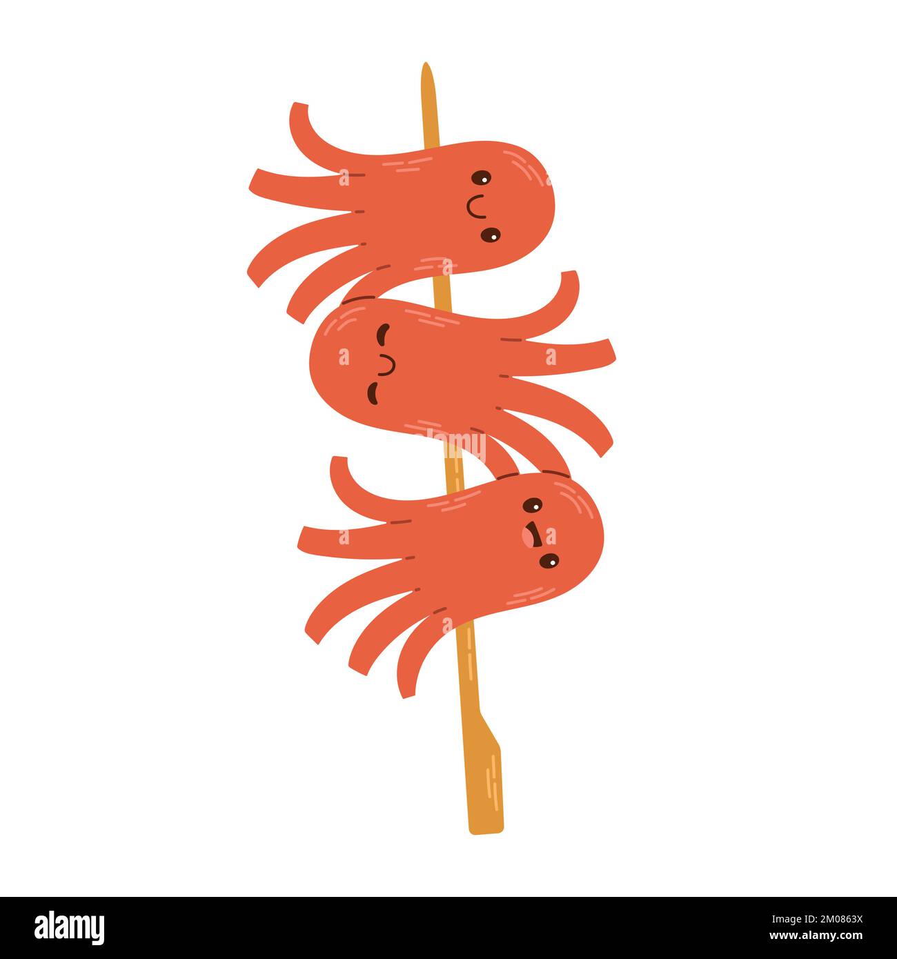 Asiatischer Yakitori-Spieß mit Wurstoktopus, für asiatisches Fast Food und Restaurants zum Mitnehmen Stock Vektor