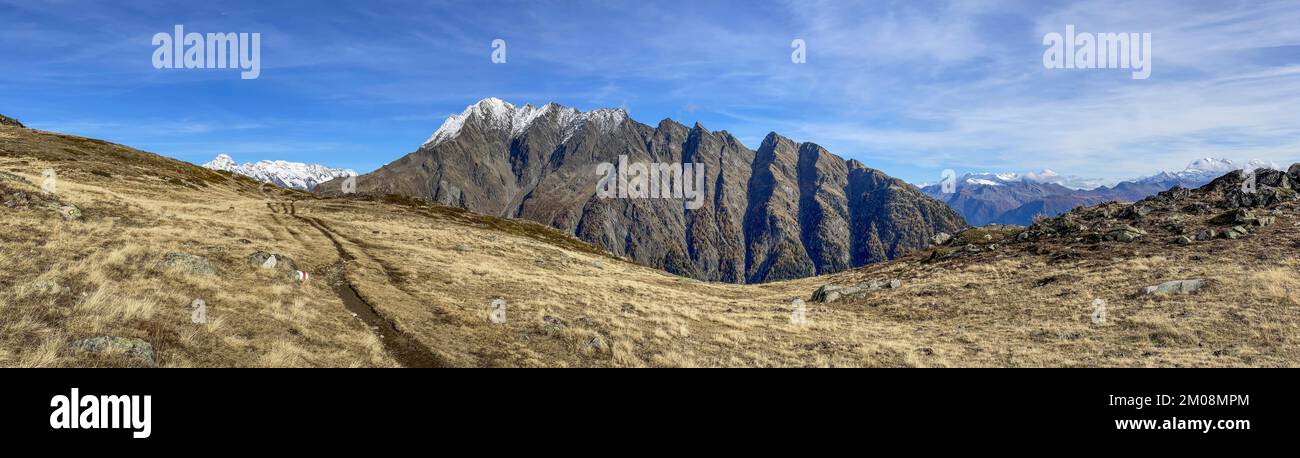 Blick auf das Lötschental mit Hogleifa und Wannihorn, Oberi Meiggu, Gampel, Wallis Stockfoto