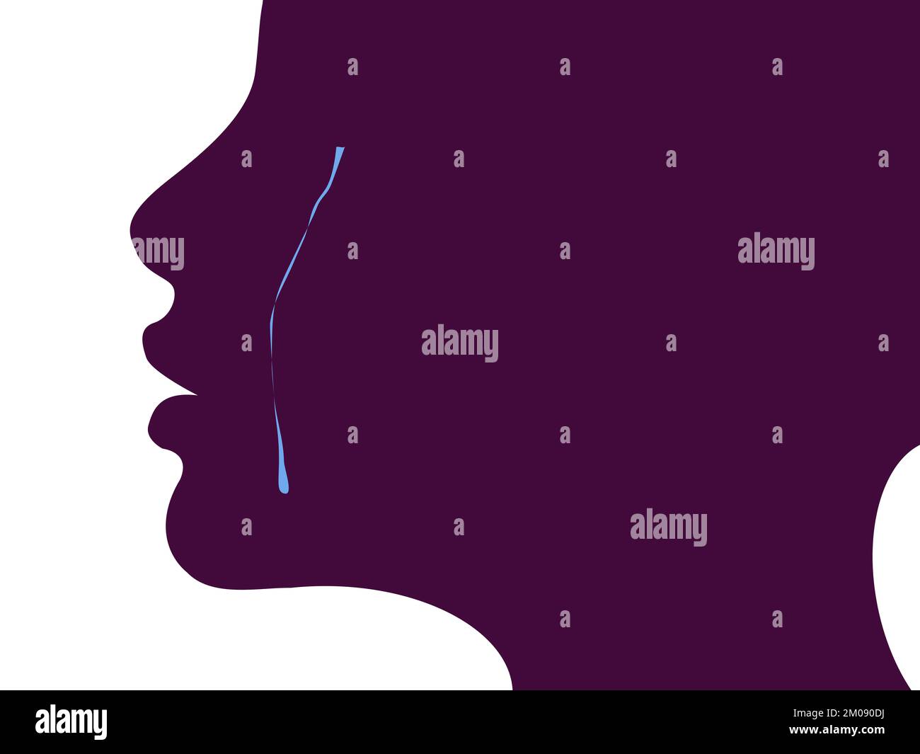 Weinende Frau. Minimalistische Silhouette eines Frauengesichts. Eine Träne fällt auf die Wange. Traurigkeit Konzept Art. Stockfoto