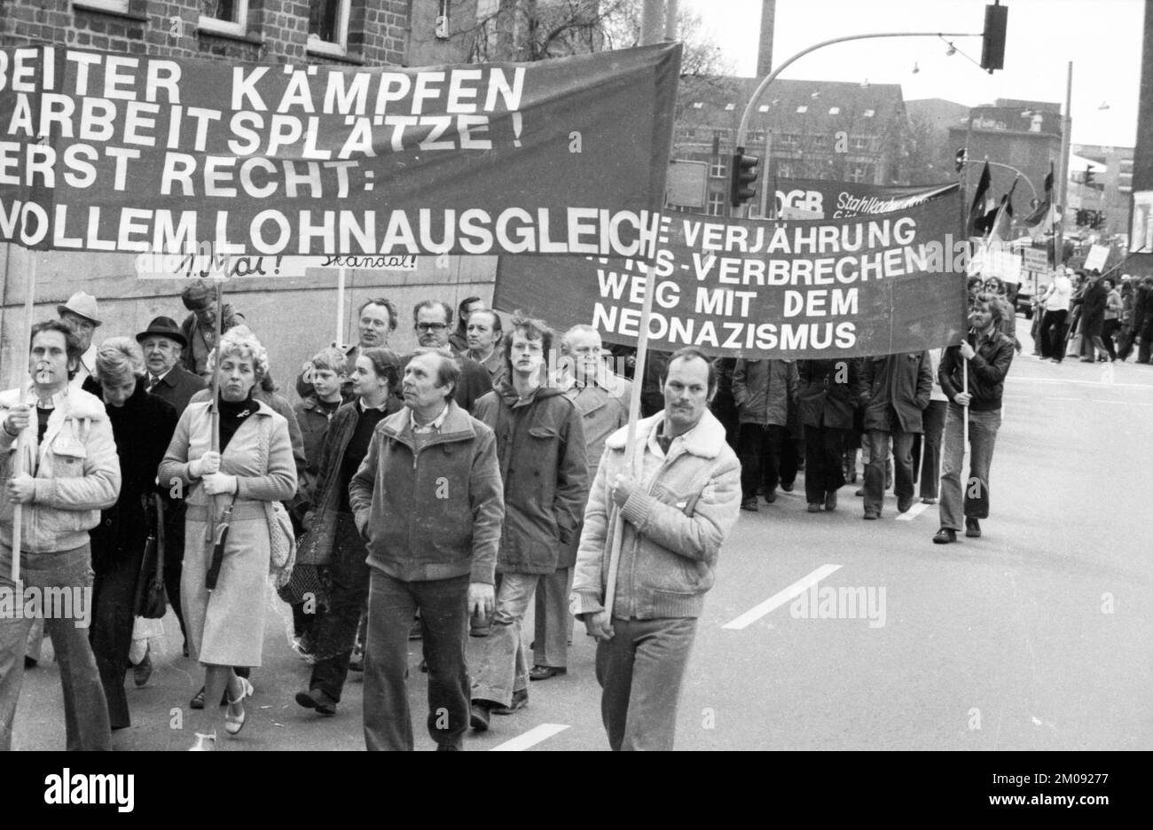 Demonstration des Deutschen Gewerkschaftsbundes (DGB) am 1. Mai 1979 in Dortmund, Deutschland, Europa Stockfoto