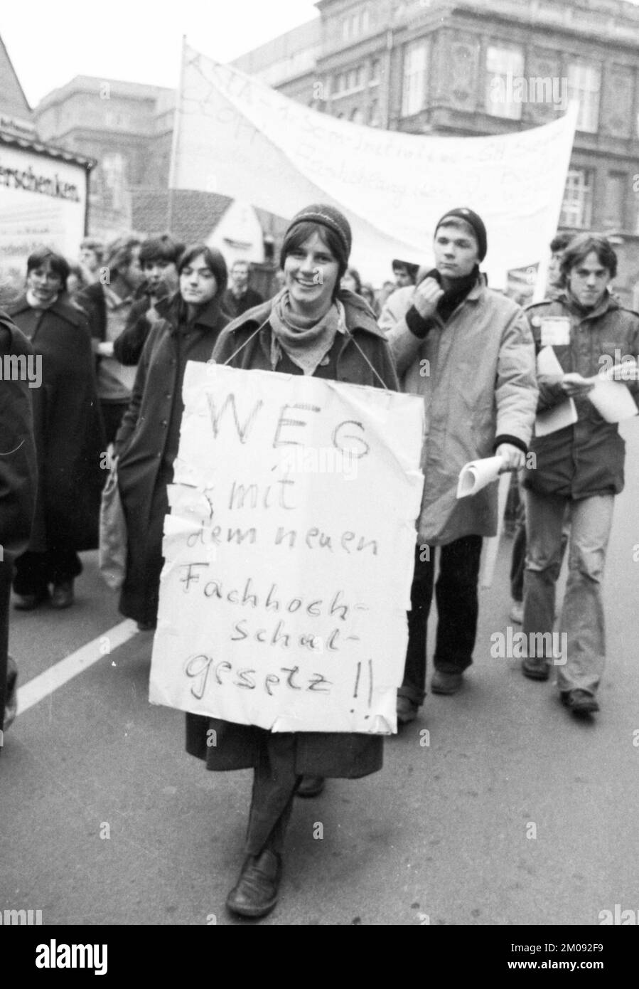 Nach einer Konferenz von Studentenräten (ASTA) wurde auf der Konferenz und einer anschließenden Demonstration ein neues Hochschulgesetz (HRG) in Düsseldor abgelehnt Stockfoto