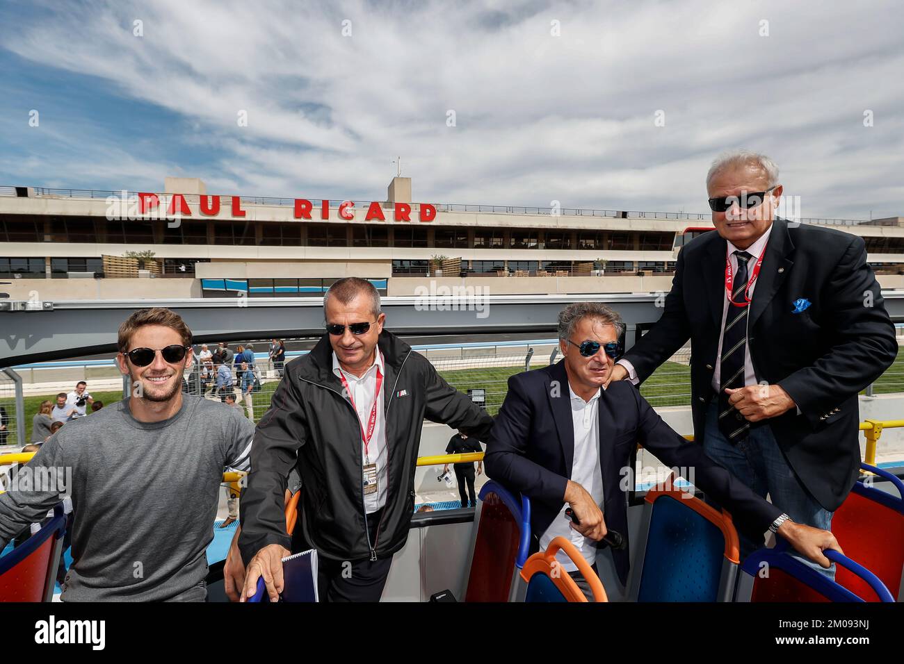 Jean Alesi , Patrick Tambay,Romain Grosjean Driver Haas F1 Team,Yannick Dalmas , Ambiance Portrait,während der Pressekonferenz GP France F1 in Le Castellet France, september 6 2017 - Photo Marc de Mattia / DPPI Stockfoto