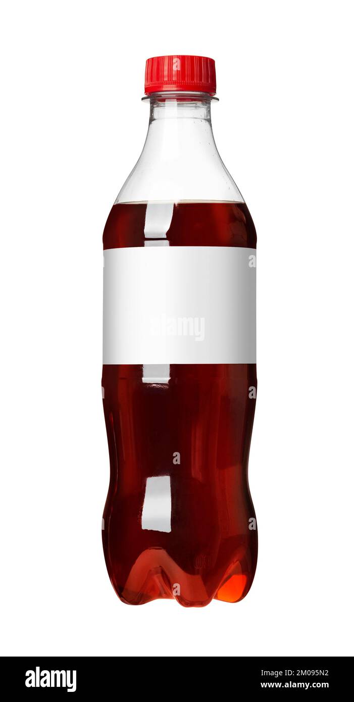 Cola-Kunststoffflasche isoliert auf weißem Hintergrund. Mit Beschneidungspfad Stockfoto