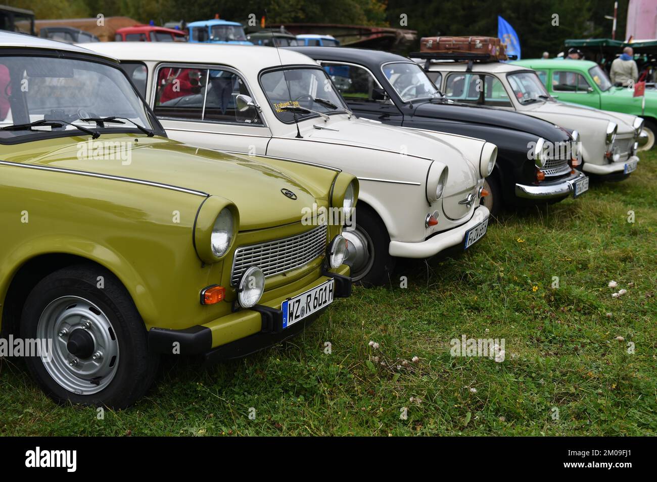 DDR-Oldtimer Trabant 601, P50 und Wartburg 312 bei einem Oldtimer-Treffen in Benneckenstein im Harz-Gebirge, Deutschland, Europa Stockfoto