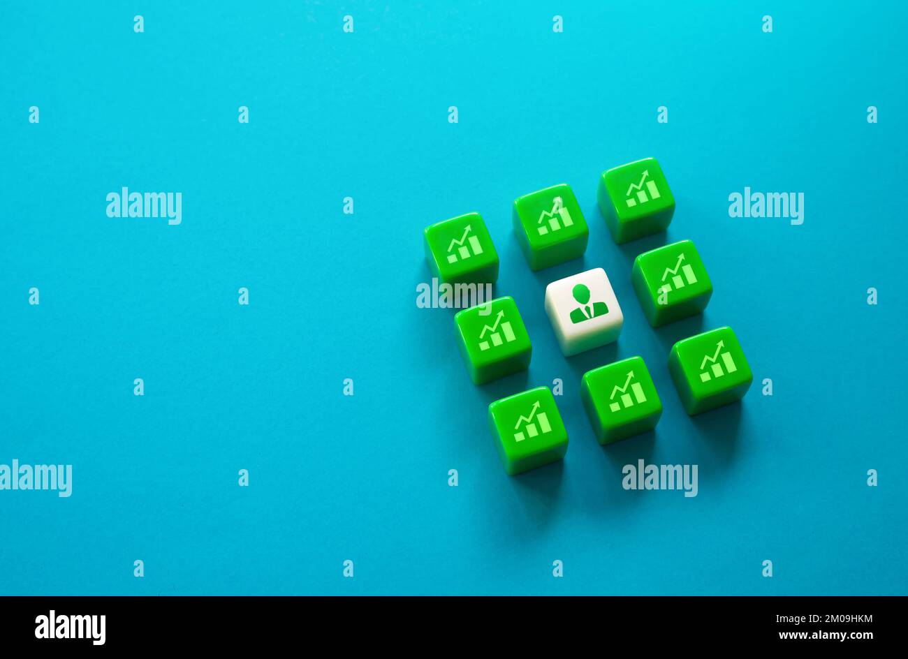 Indikatoren für Führungskräfte und erfolgreiche Geschäfte. Kompetentes Management, hohe Produktivität und Kohärenz der Arbeit. Führungskompetenzen und Projektmanager. Profi Stockfoto