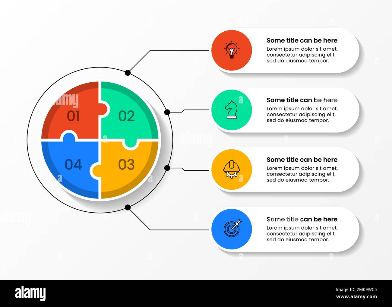 Infografik-Vorlage mit Symbolen und 4 Optionen oder Schritten. Puzzle. Kann für Workflow-Layout, Diagramm, Banner, webdesign verwendet werden. Vektorgrafik Stock Vektor