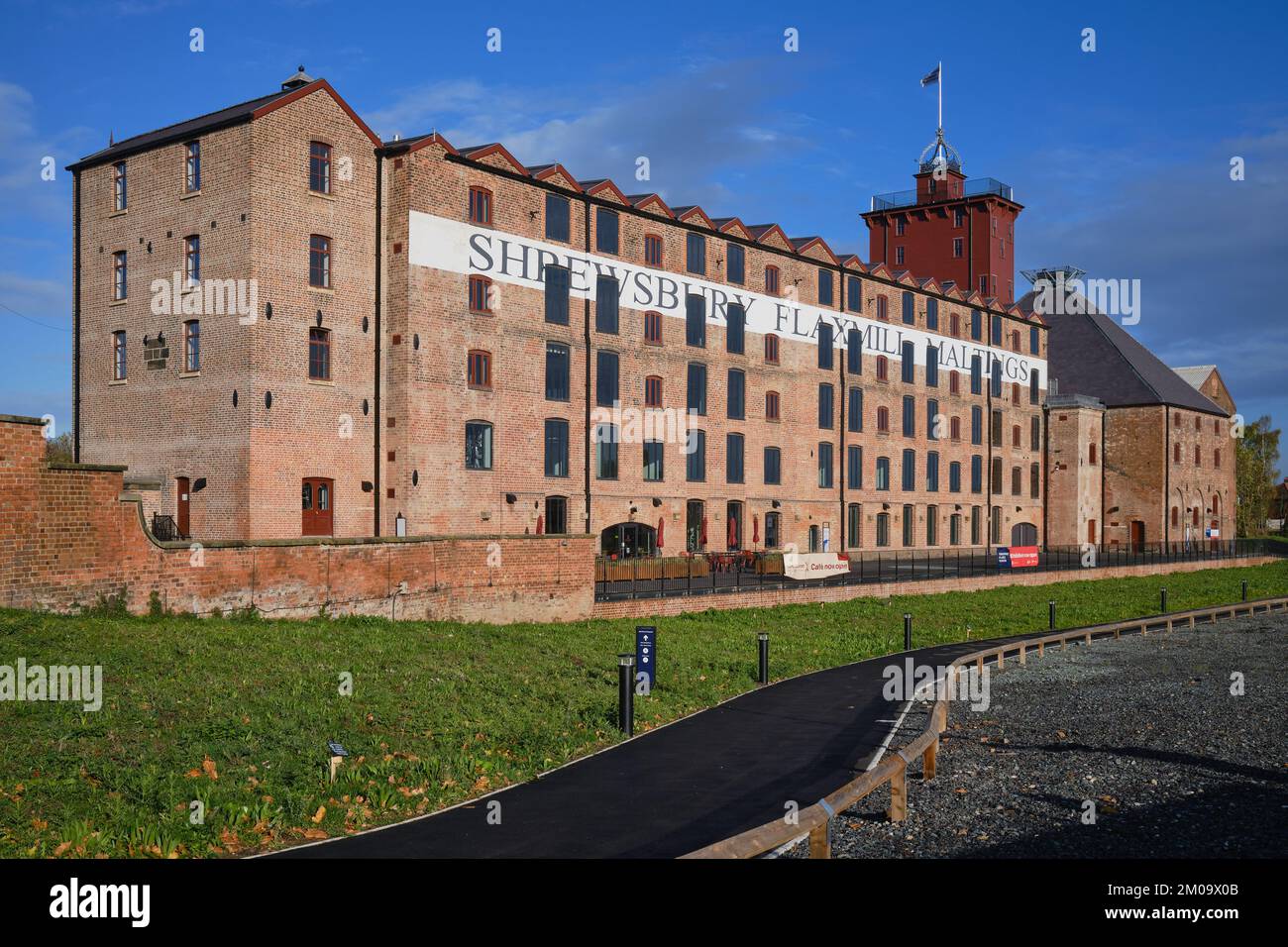 Ditherington Flax Mill, das weltweit erste Eisenrahmengebäude in Shrewsbury, Großbritannien Stockfoto