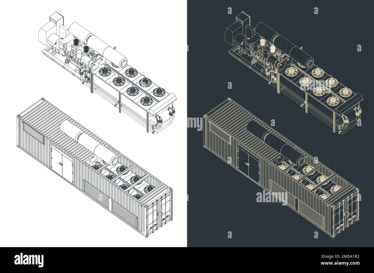 Isometrische Entwürfe der Containergeneratorstruktur Stock Vektor
