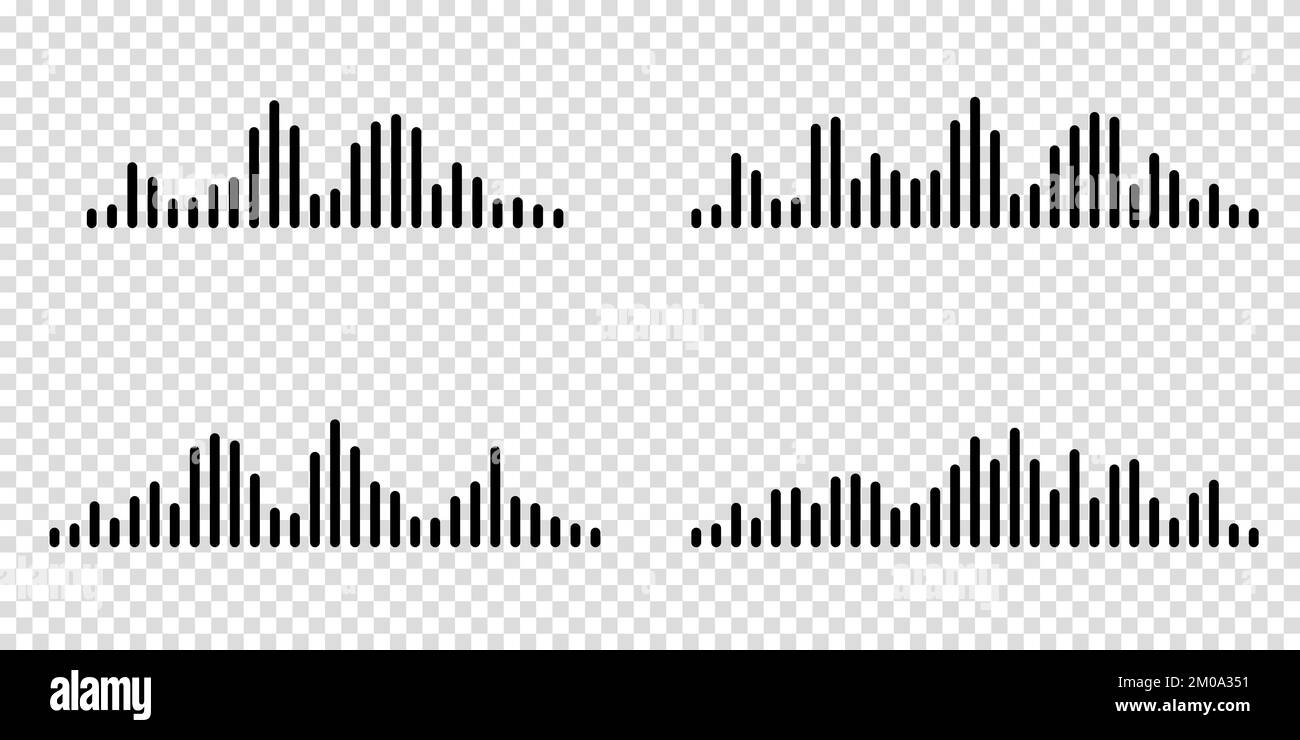 Audiowelle. Symbol klingt nach einem Lied. Podcast setzt Wellen. Symbole auf transparentem isoliertem Hintergrund. Sprachnachricht. Vektordarstellung. EQ Stock Vektor