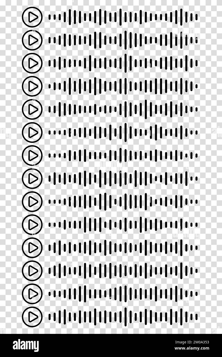Audiowelle. Symbol klingt nach einem Lied. Podcast setzt Wellen. Symbole auf transparentem isoliertem Hintergrund. Sprachnachricht. Vektordarstellung. EQ Stock Vektor
