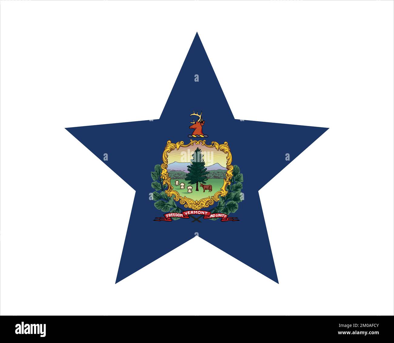 Vermont Star Flag. VT USA 5-Punkt-Sternform-Staatsflagge. Vermonter US-Banner Symbol Vektor flache Druckvorlage Grafik Stock Vektor
