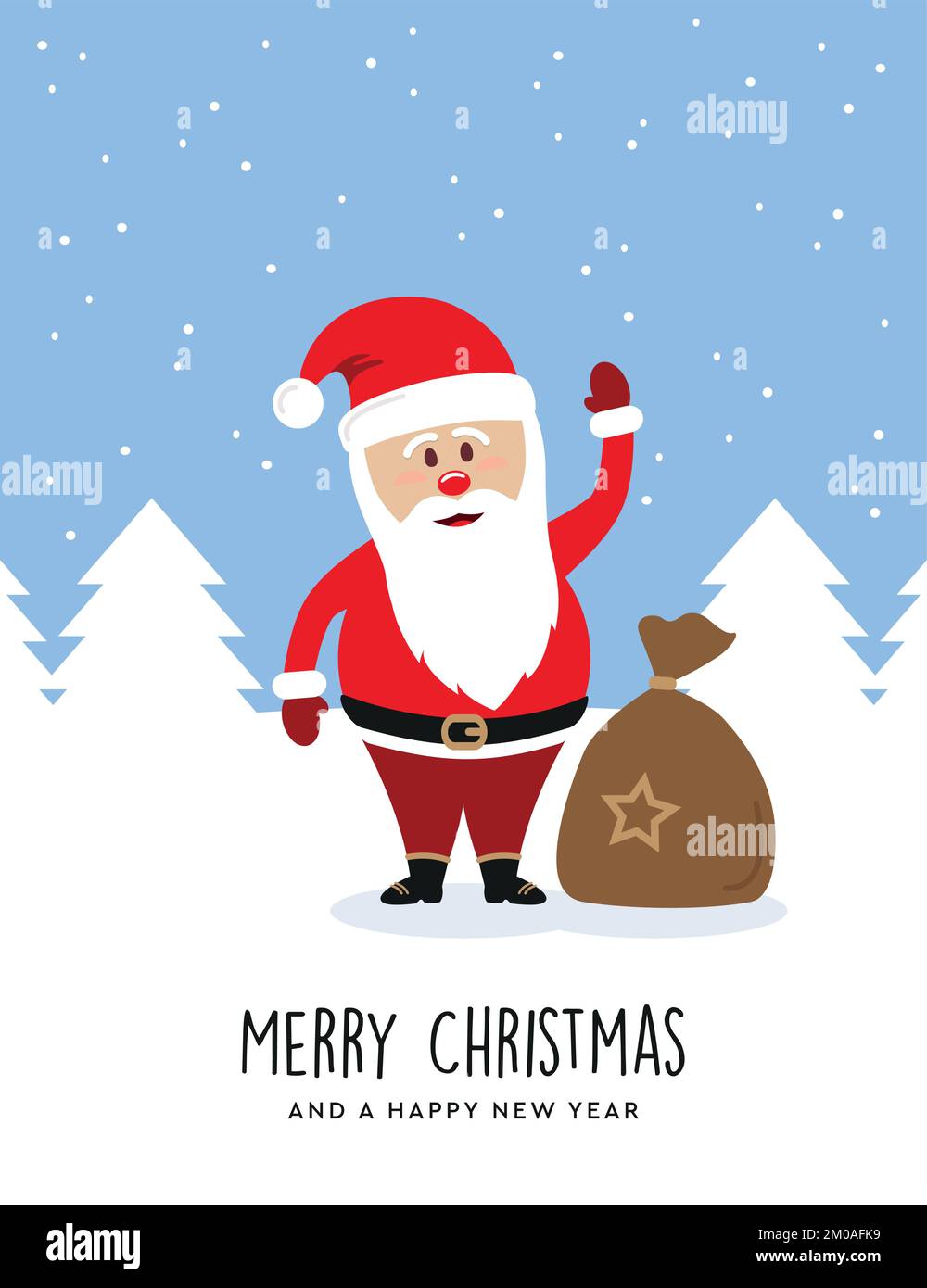 weihnachtsgrußkarte mit weihnachtsmann auf Winterlandschaft Stock Vektor