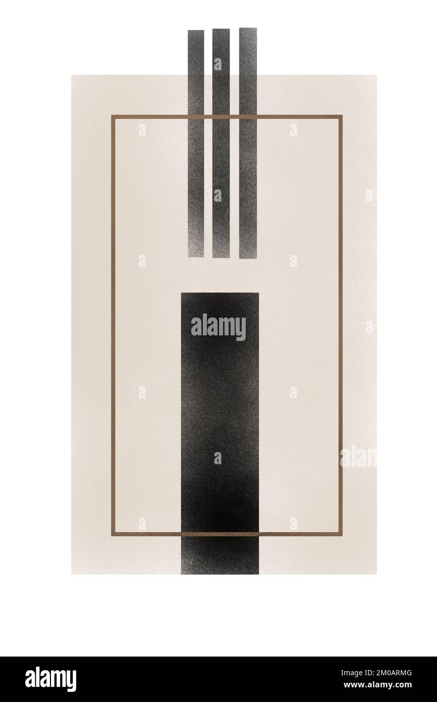 Schwarz und Beige geometrische Formen Grunge Muster moderne minimalistische Linien. Einfache Linienart. Abstrakte Wanddekoration. Elegante Wandplakate. Stockfoto