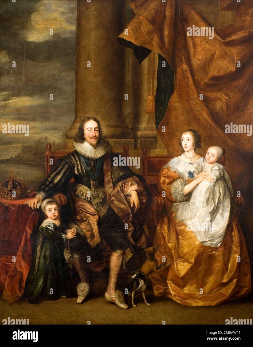 König Karl I. und seine Familie - König Karl I., Königin Henrietta Maria, Prinz von Wales und Prinzessin Mary Remi Van Leemput - 17.. Jahrhundert Stockfoto