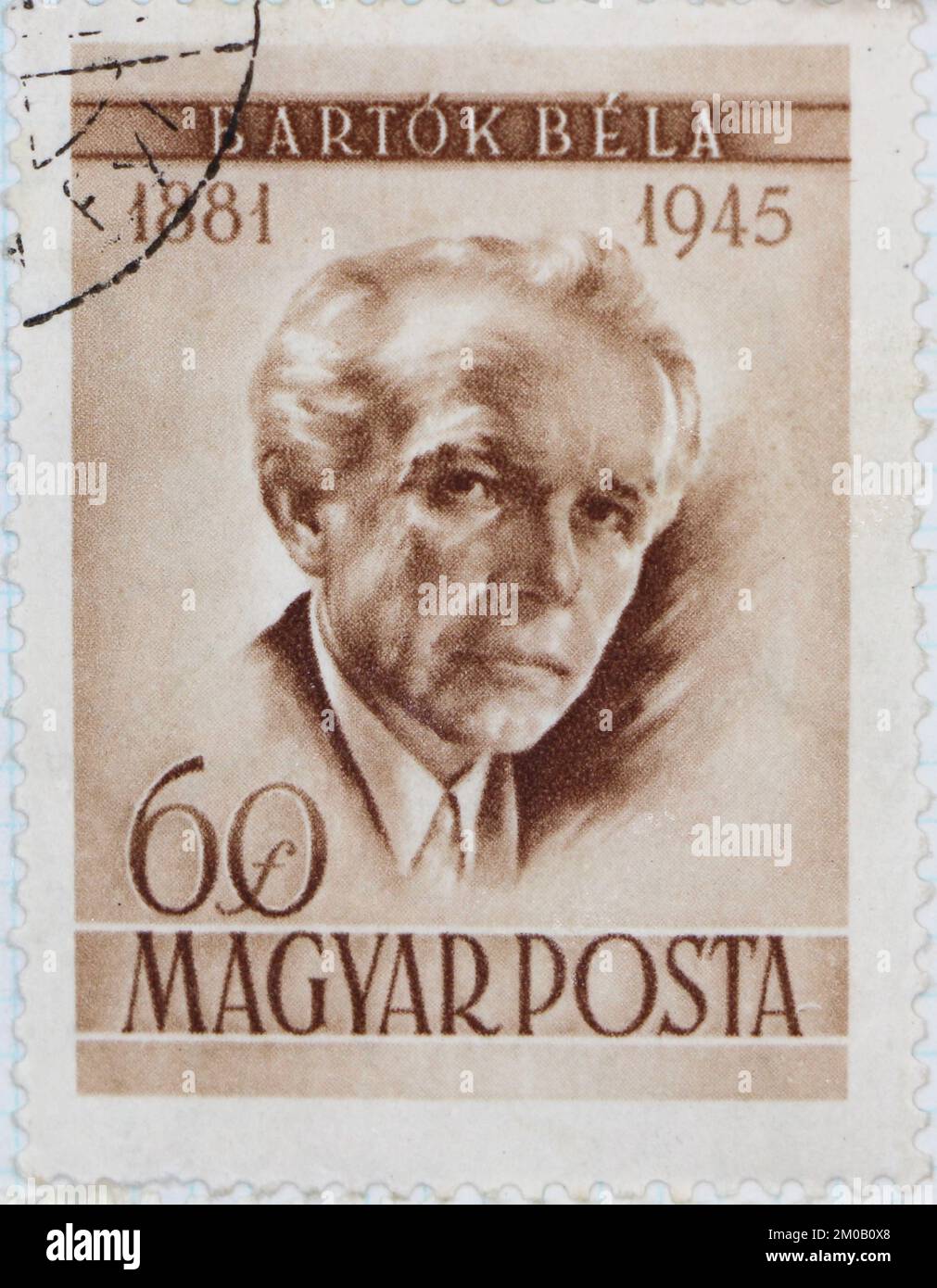 Foto einer Briefmarke von Ungarn Béla Bartók 1881-1945 Komponist Stempel Tag 1955 Stockfoto