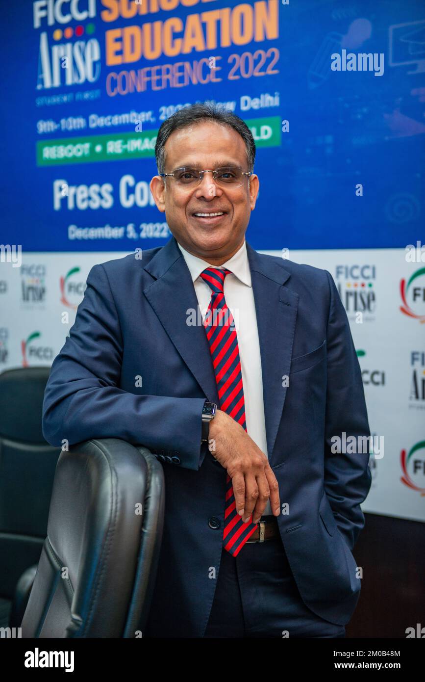 Neu-Delhi, Indien. 05.. Dezember 2022. Prabhat Jain, Mitglied des Lenkungsgremiums, FICCI ARISE und Direktor der Pathways World School während eines Pressetreffens auf der FICCI ARISE (Alliance for Re-Imagining School Education) School Education Conference 2022', FICCI (Federation of Indian Chambers of Commerce and Industry) ist die größte, Eine der ältesten und höchsten Unternehmen Indiens. Kredit: SOPA Images Limited/Alamy Live News Stockfoto