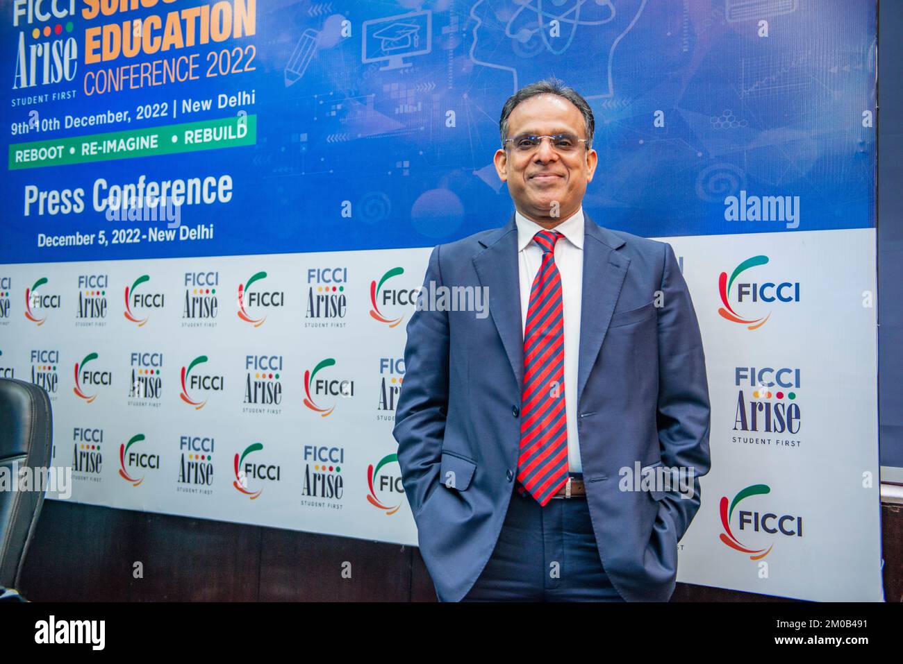 Neu-Delhi, Indien. 05.. Dezember 2022. Prabhat Jain, Mitglied des Lenkungsgremiums, FICCI ARISE und Direktor der Pathways World School während eines Pressetreffens auf der FICCI ARISE (Alliance for Re-Imagining School Education) School Education Conference 2022', FICCI (Federation of Indian Chambers of Commerce and Industry) ist die größte, Eine der ältesten und höchsten Unternehmen Indiens. Kredit: SOPA Images Limited/Alamy Live News Stockfoto