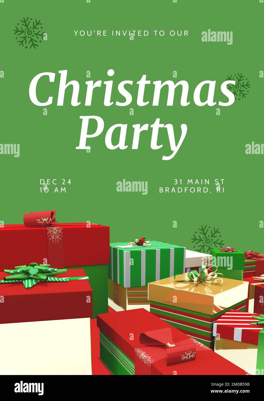 Quadratisches Bild mit Text für die weihnachtsfeier und weihnachtsgeschenken auf grünem Hintergrund Stockfoto