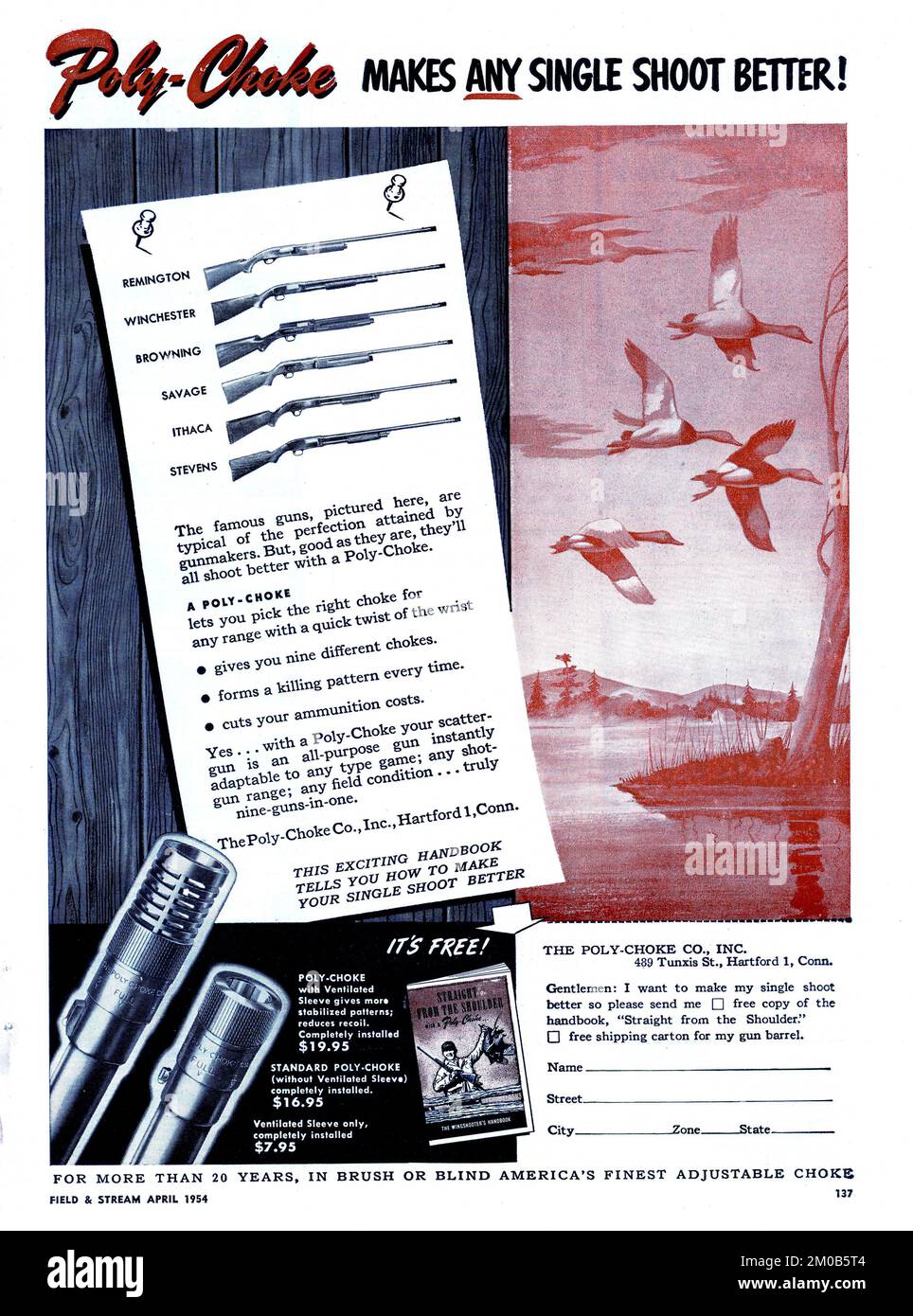 Vintage April 1954, Zeitschriftenanzeige „Field & Stream“, USA Stockfoto