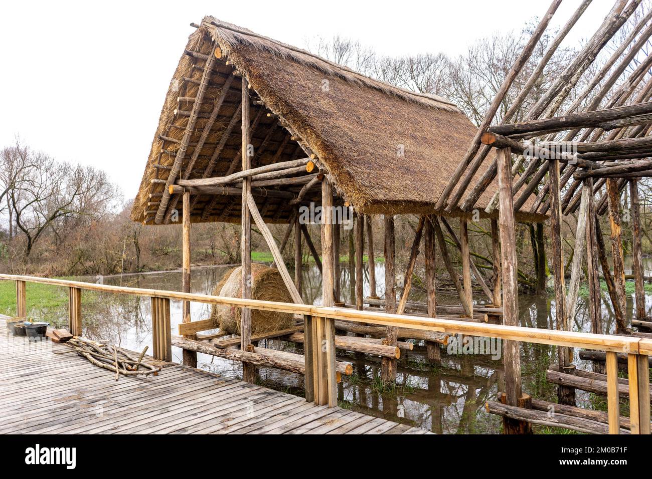 Pile Wohnsiedlung in Ljubljana Marshes. Stockfoto