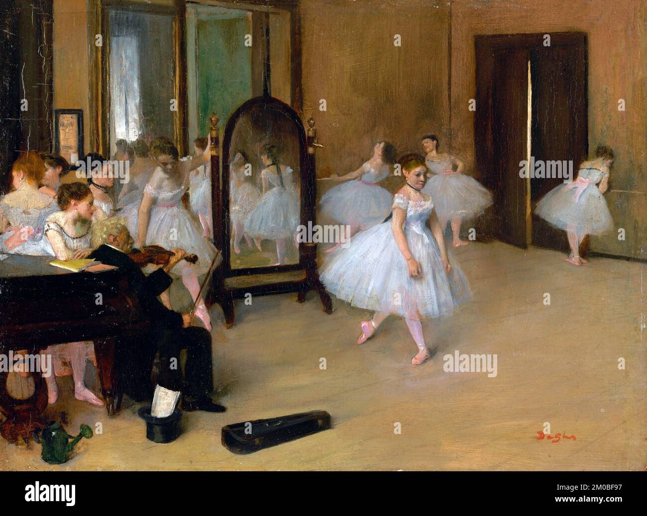 Entgasen. Gemälde mit dem Titel „The Dancing Class“ von Edgar Degas (1834-1917), Öl auf der Platte, c. 1870 Stockfoto