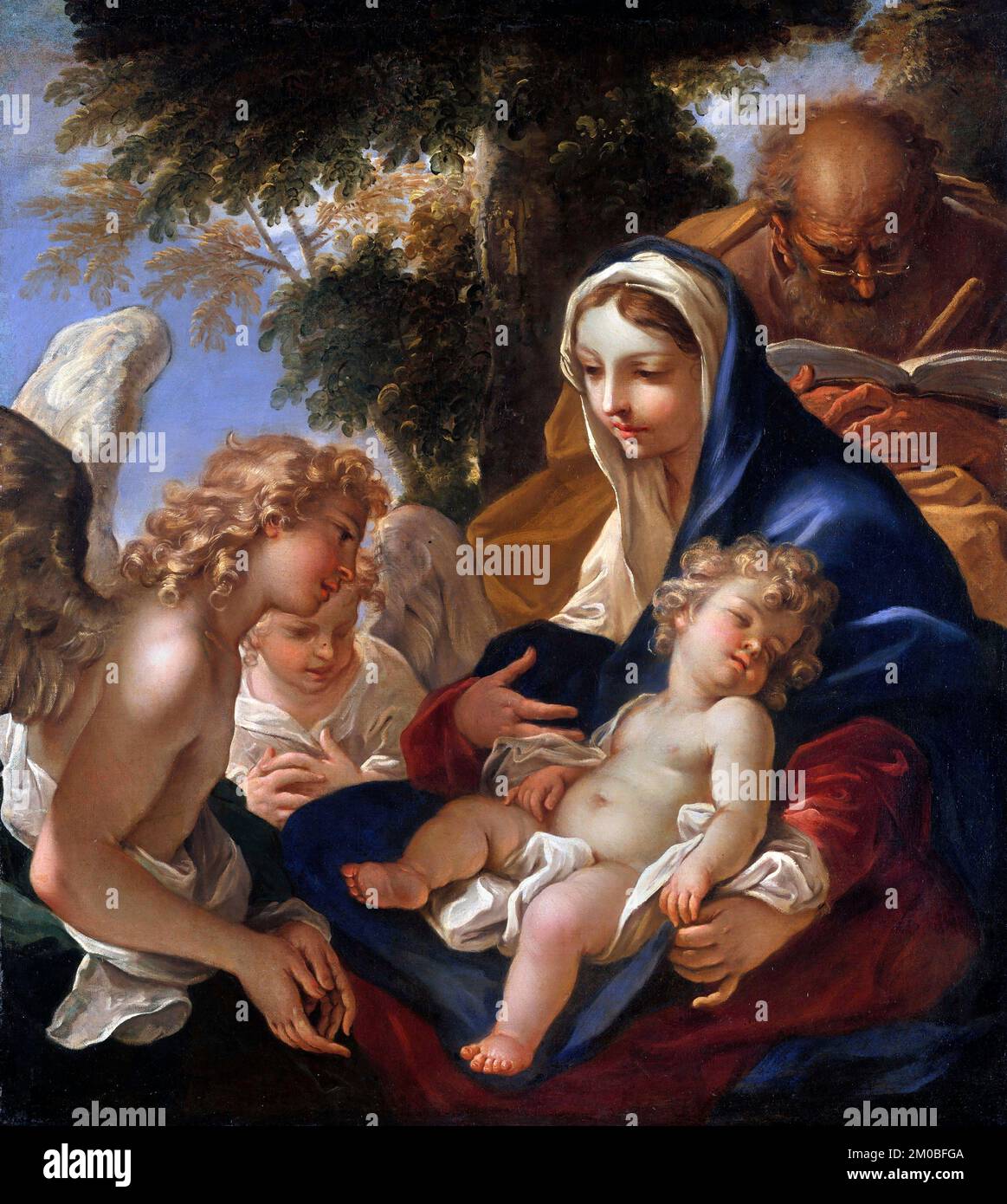 Die Heilige Familie mit Engeln von Sebastiano Ricci (1659-1734), Öl auf Leinwand, c.1700 Stockfoto
