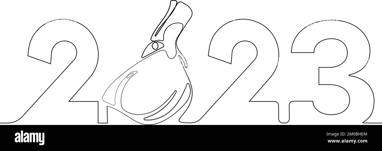Das neue Jahr 2023 steht vor der Tür. Kontinuierliche eine Linie Zeichnung des neuen Jahres Zeichen auf Hintergrund glückliches neues Jahr Frohe Weihnachten. Vektorgrafik Stock Vektor