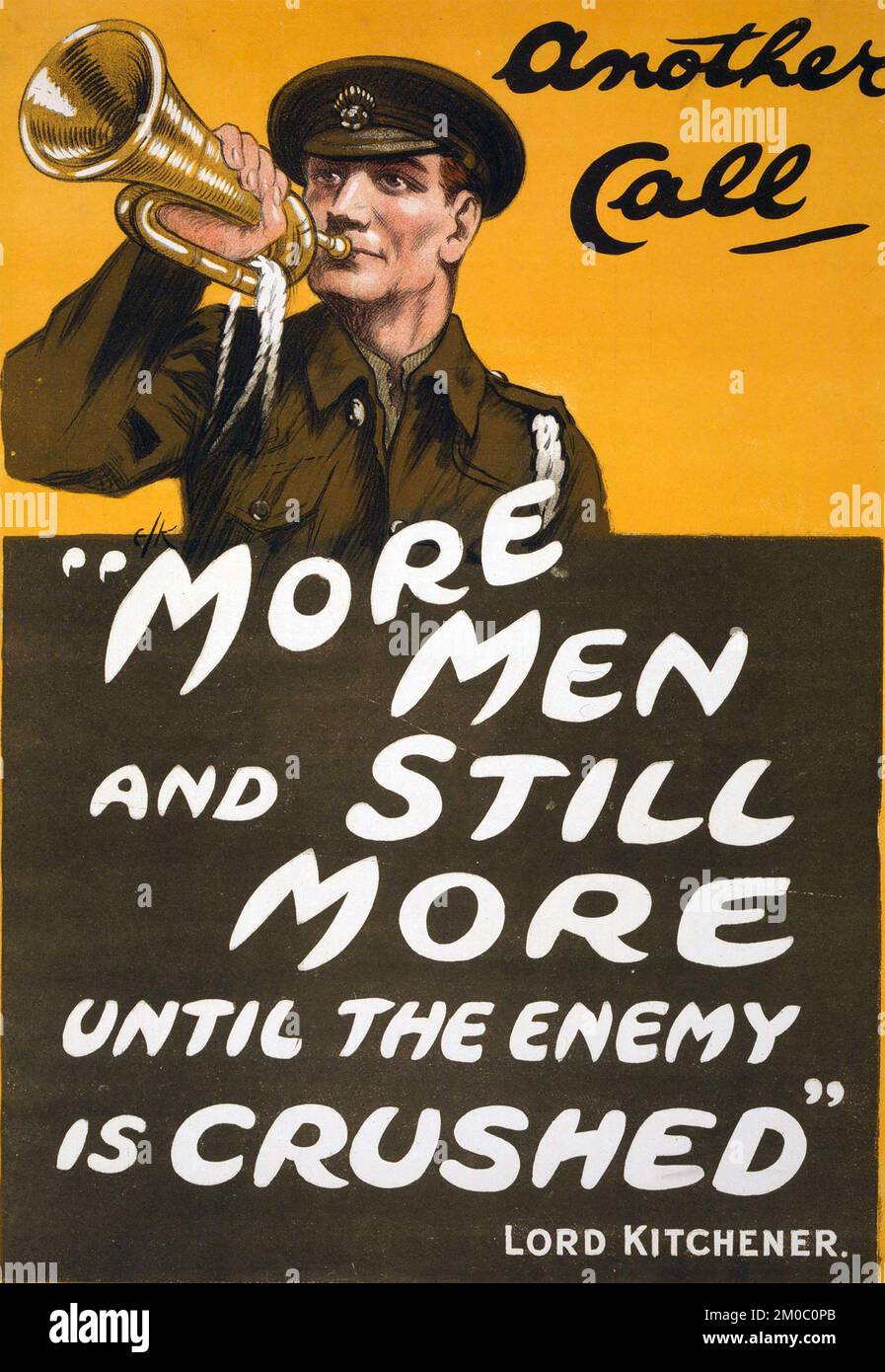 MEHR MÄNNER UND NOCH MEHR MÄNNER... Lithograph British Poster, veröffentlicht vom parlamentarischen Rekrutierungsausschuss im Dezember 1914 Stockfoto