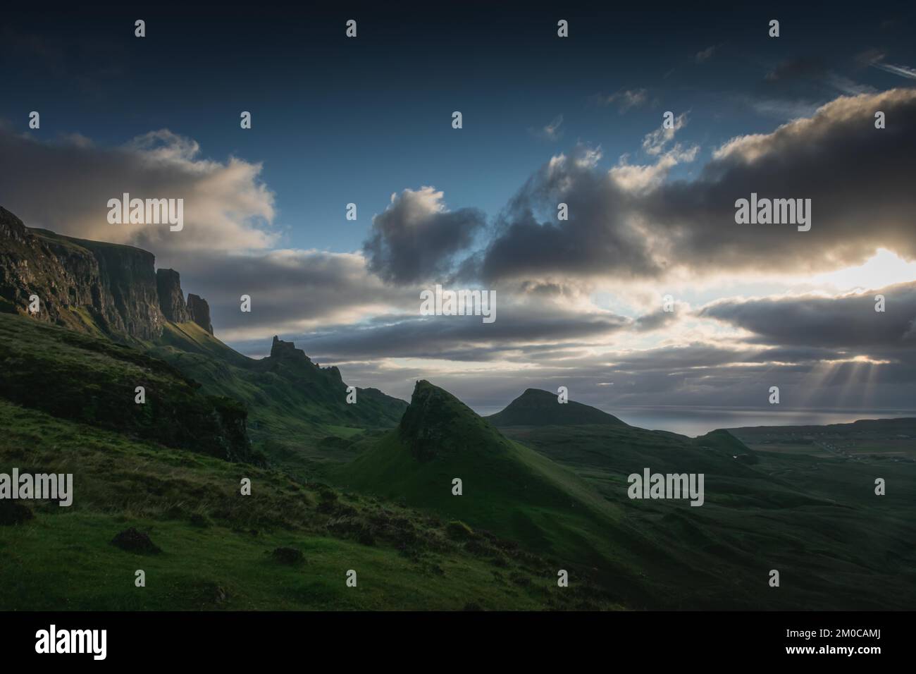 Quiraing Valley am Morgen, Isle of Skye, Schottland Stockfoto