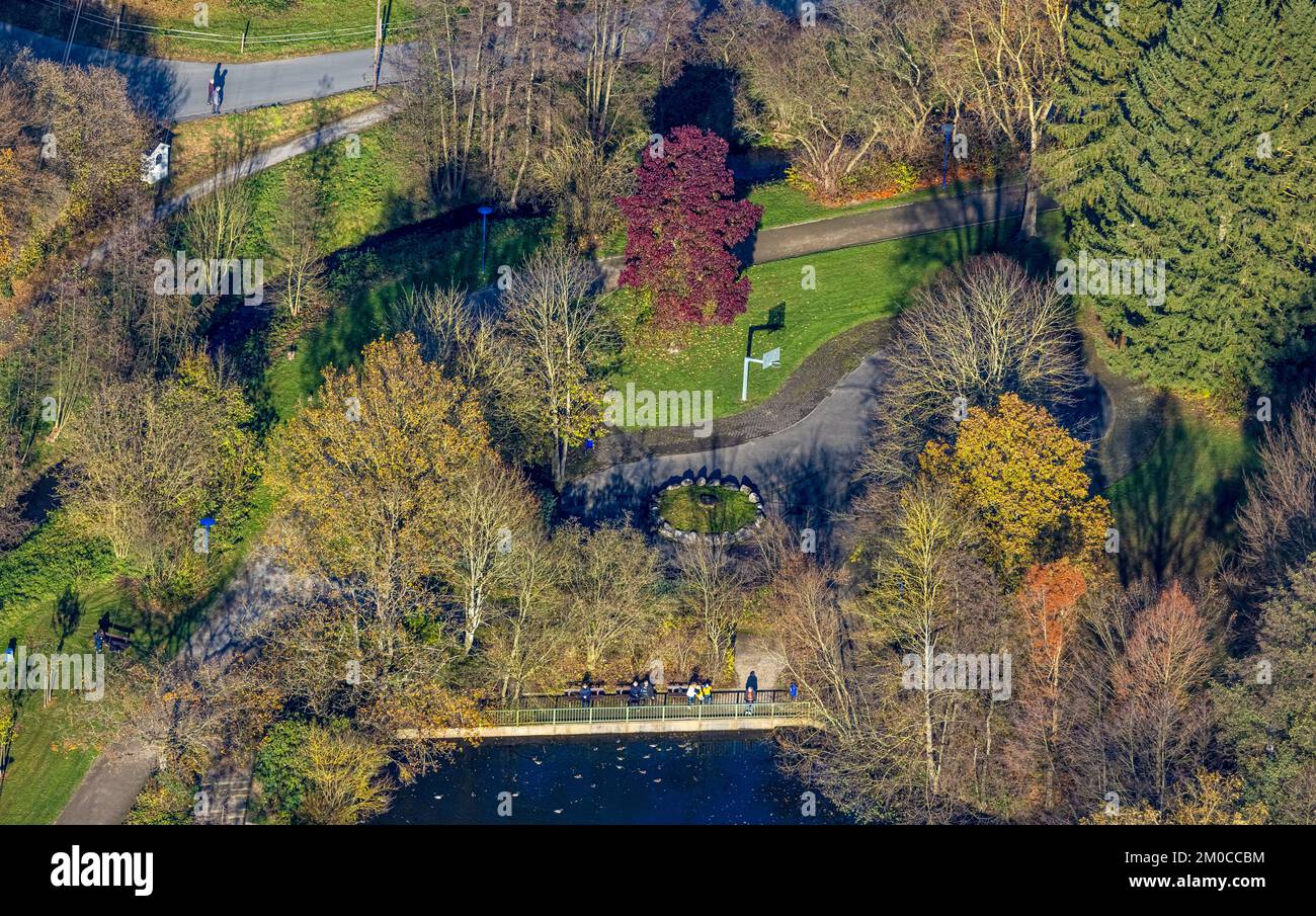 Luftaufnahme, Biebertales Freizeitzentrum mit Teich im Bezirk Lendringsen in Menden, Sauerland, Nordrhein-Westfalen, Deutschland, Deutschland, Europa, Erholung Stockfoto