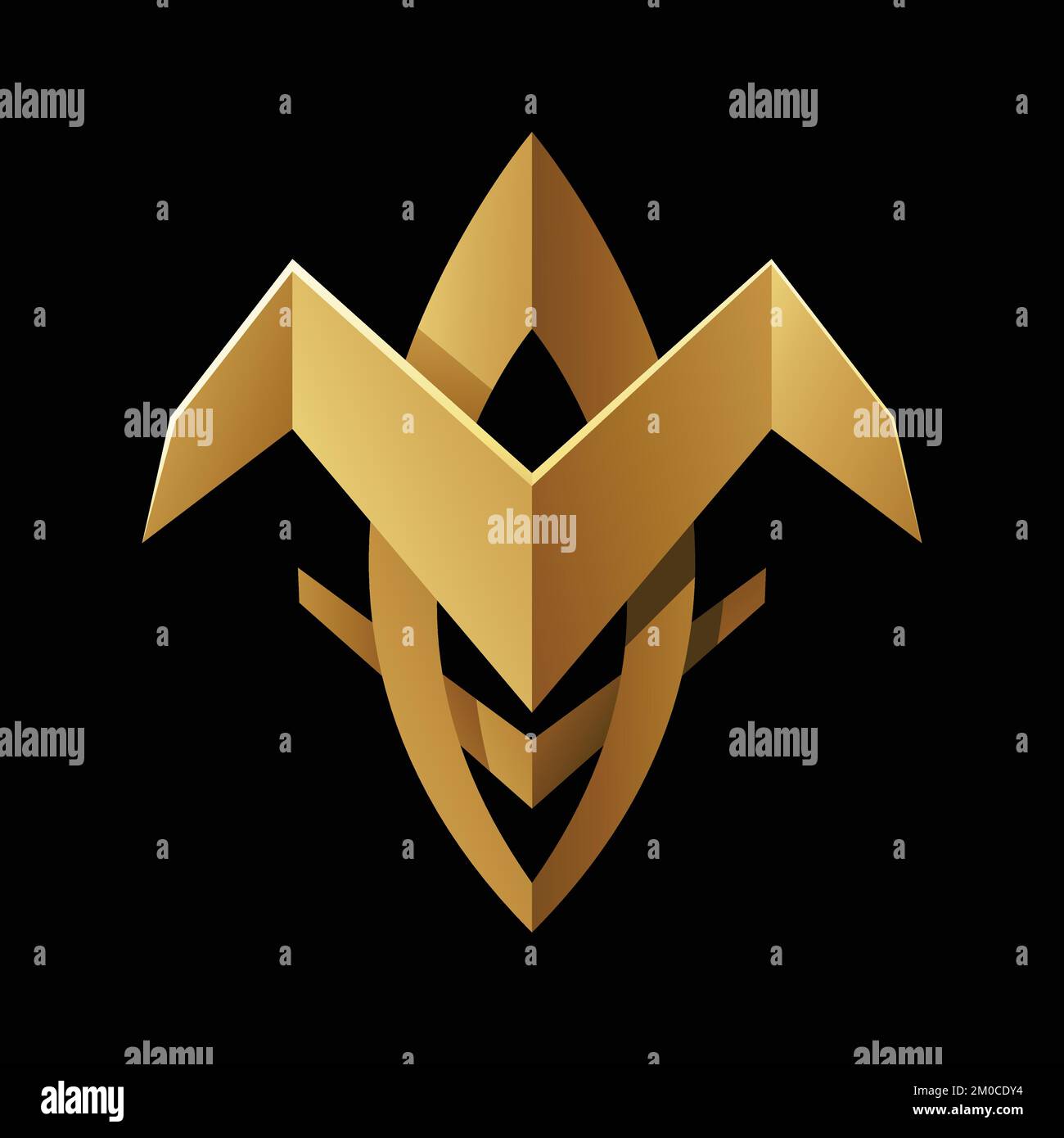 Goldene abstrakte Tribal-Falzform auf schwarzem Hintergrund Stock Vektor